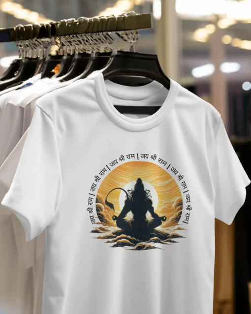 Hanging tshirt hanuman meditation jai shree ram tshirt white