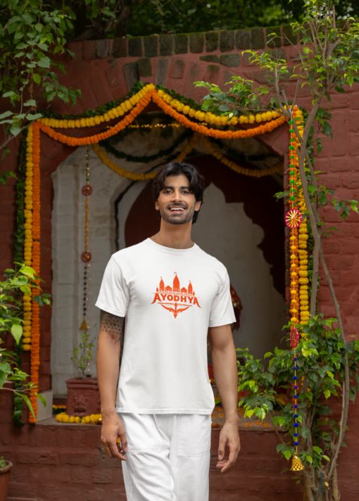 men with ayodhya ram mandir white tshirt