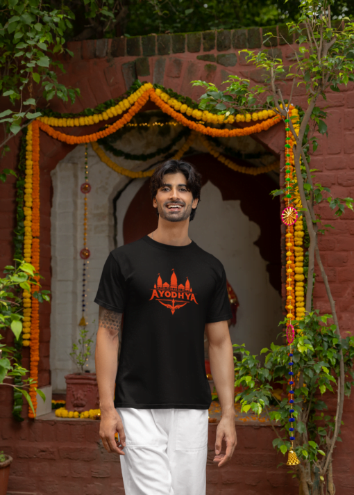 men with ayodhya ram mandir black tshirt