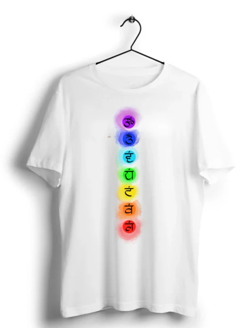 7 chakra yoga white tshirt