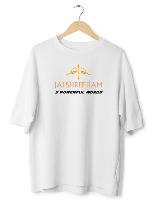 jai shree ram oversized 3 powerfull words white tshirt