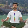 man wearing 7 chakra yoga tshirt and meditating 2