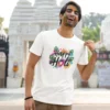 man wearing happy holi tshirt