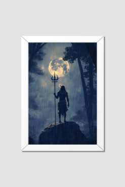 shiva under moon white frame