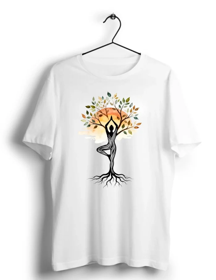 Yoga Tree Pose Tshirt white