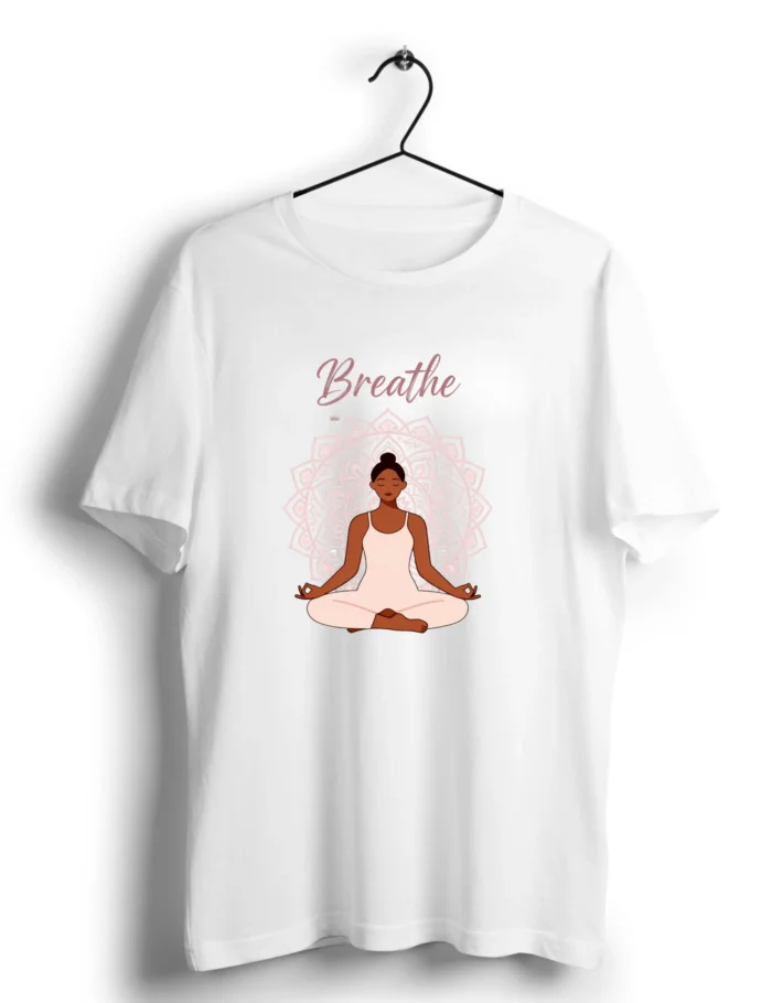 girl breathe white yoga tshirt for women