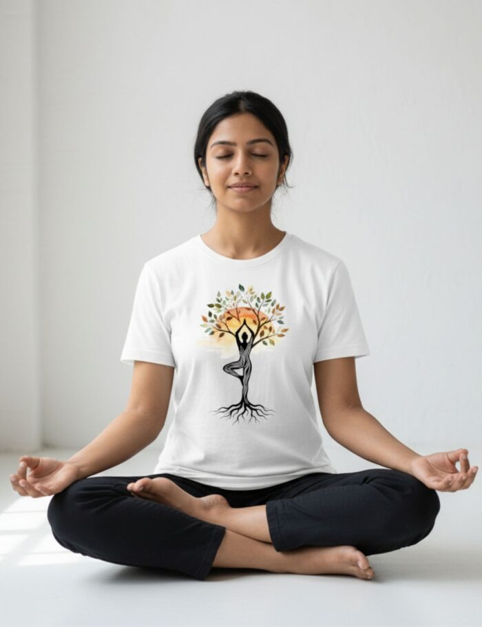 tree pose yoga tshirt by women