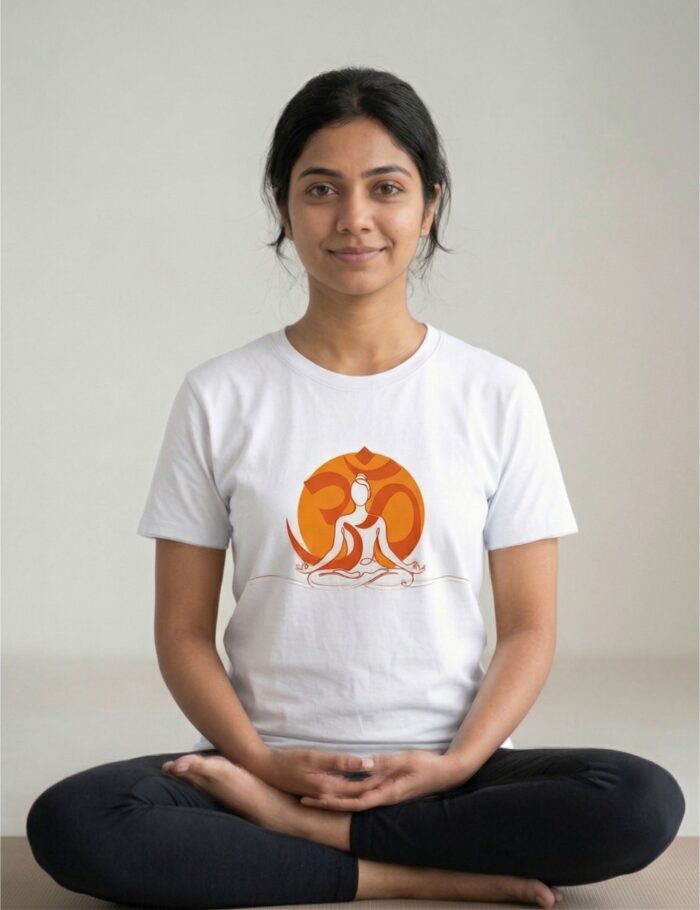 Om Radiance Meditation Yoga T‑Shirt – Women white