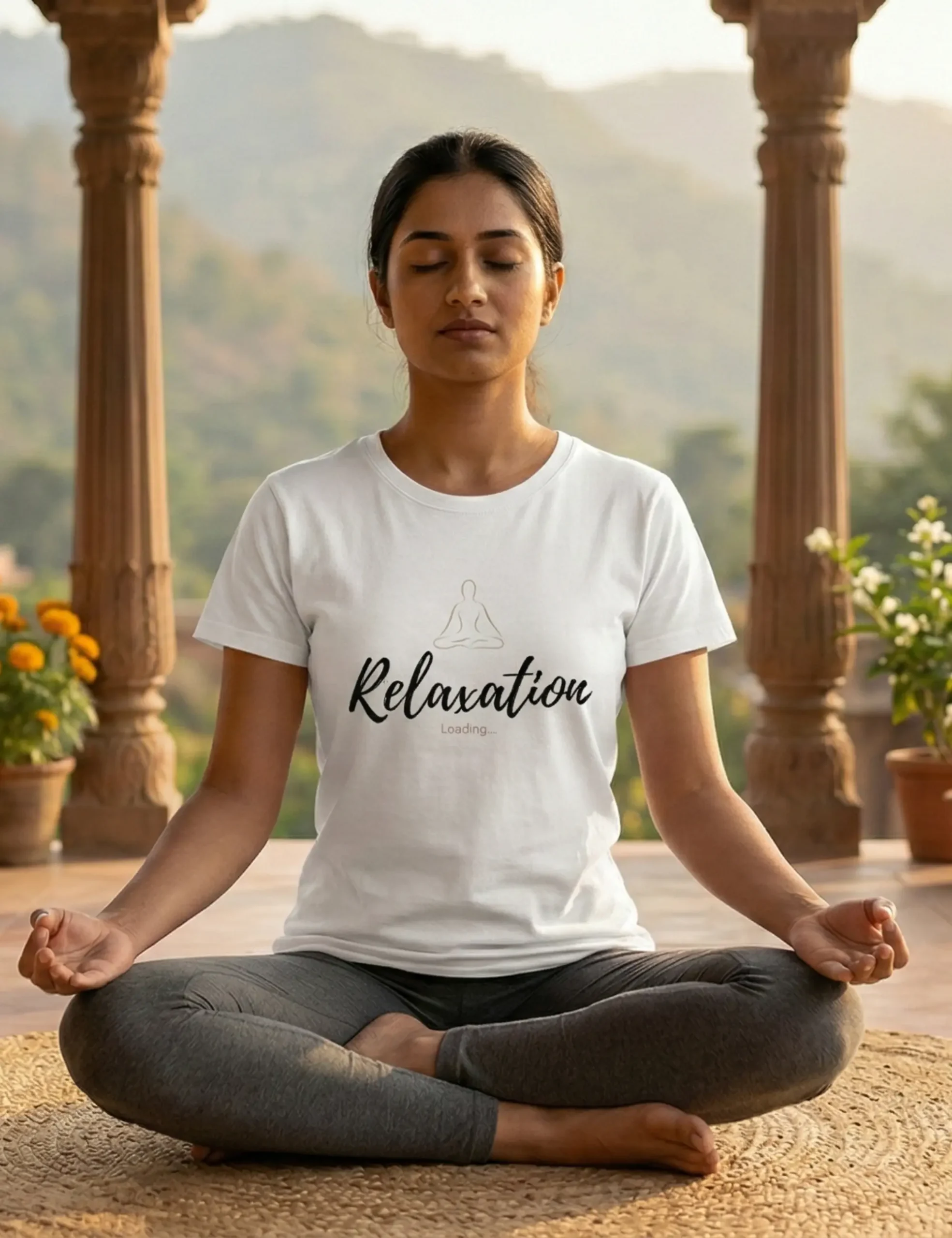 Relaxation female white yoga tshirt Relaxation female white yoga tshirt