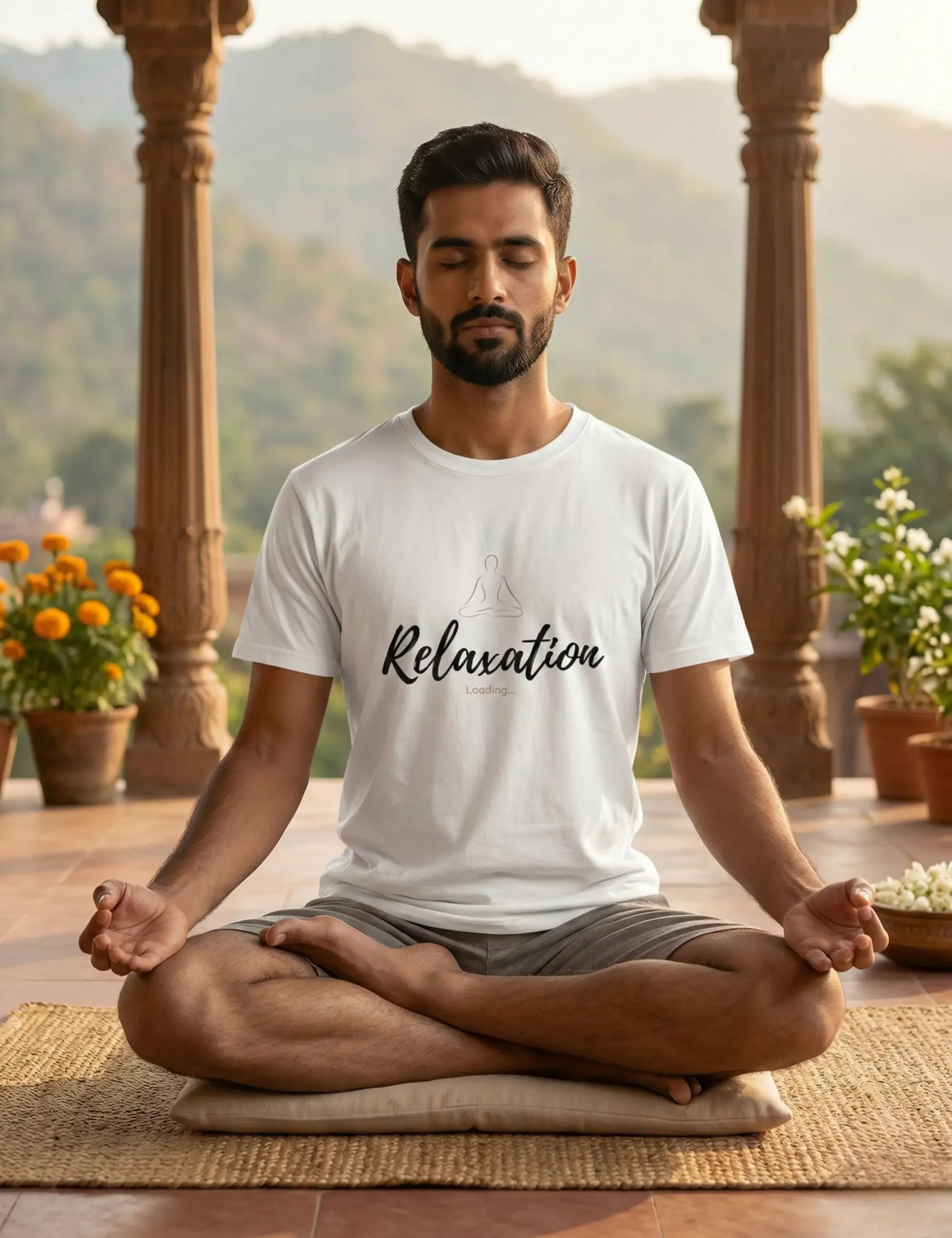Relaxation male white yoga tshirt Relaxation male white yoga tshirt