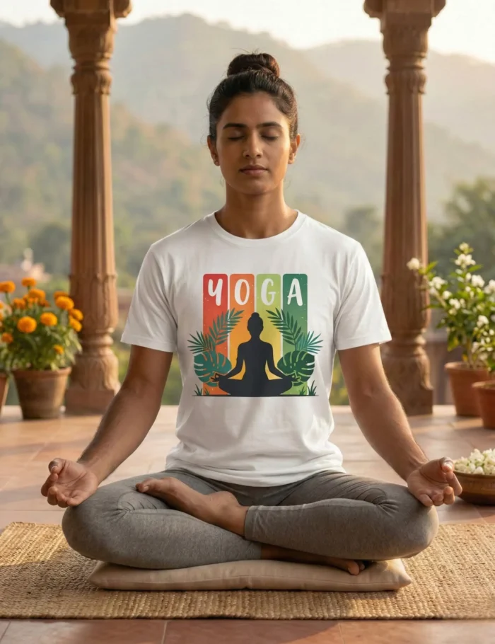 yoga multicolor white tshirt