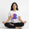 women wearing colorful chakra yoga lotus white yoga tshirt