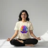 women wearing colorful chakra yoga lotus off-white yoga tshirt