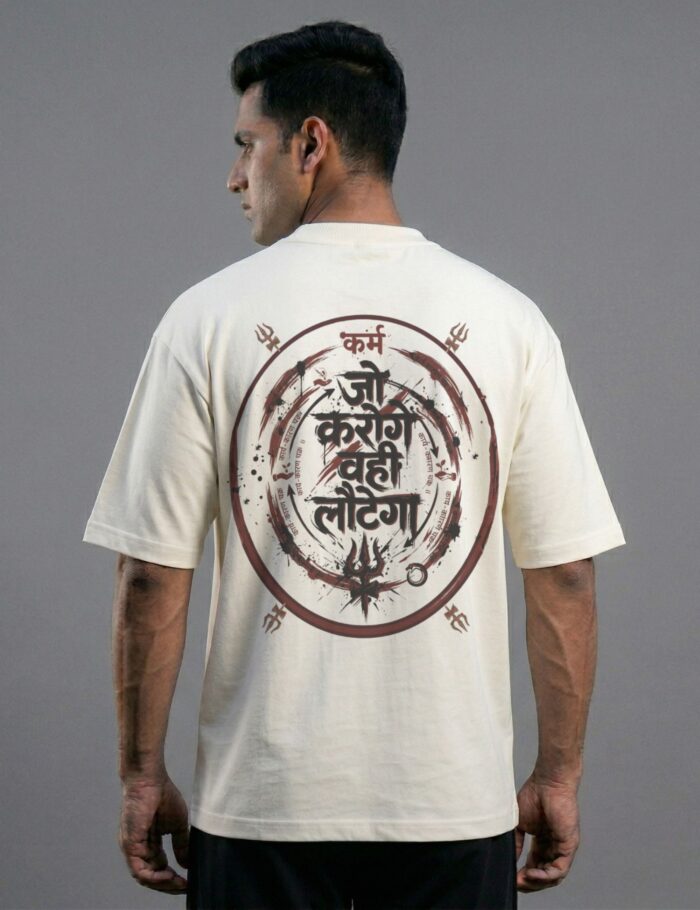 men wearing karma tshirt offwhite backprint