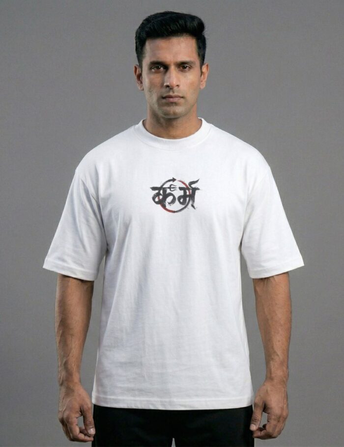 men wearing karma tshirt white