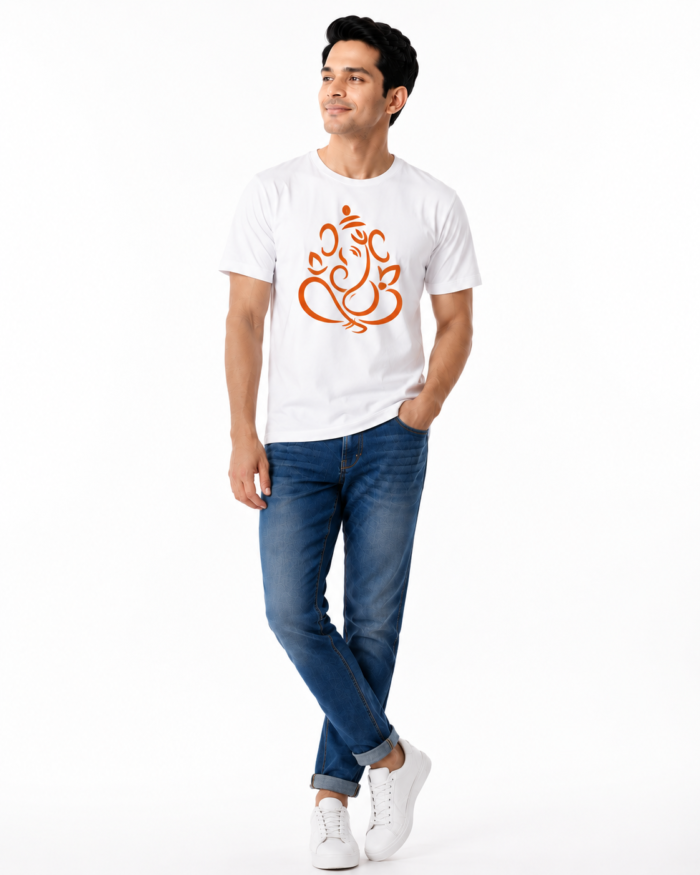 Orange Ganesha Line Art T-Shirt
